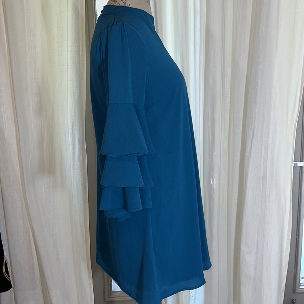 She + Sky ruffle sleeve teal blue women’s dress event outfit casual work Small​ - Picture 7 of 11